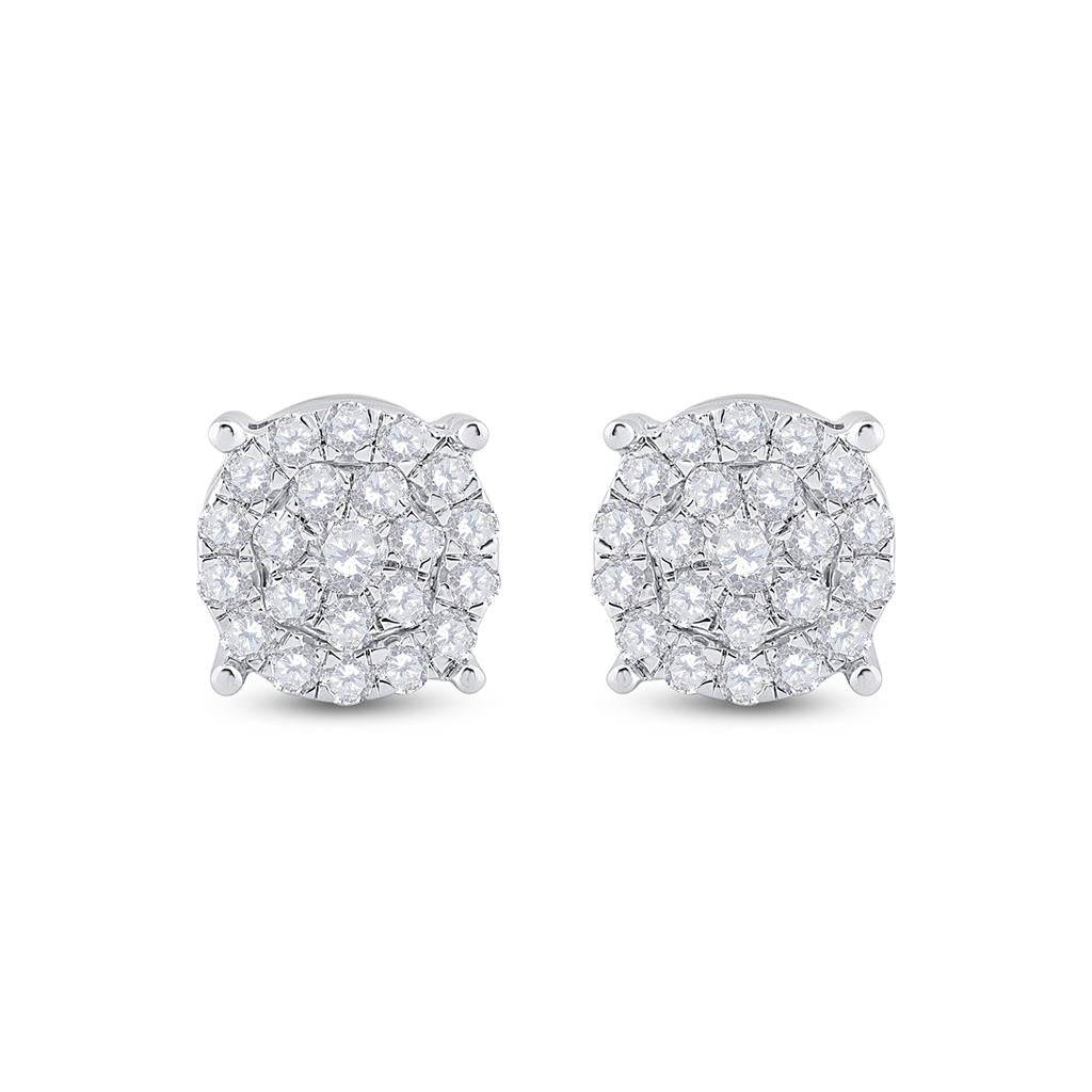 14K White Or Yellow Gold Womens Round Diamond Cluster Earrings