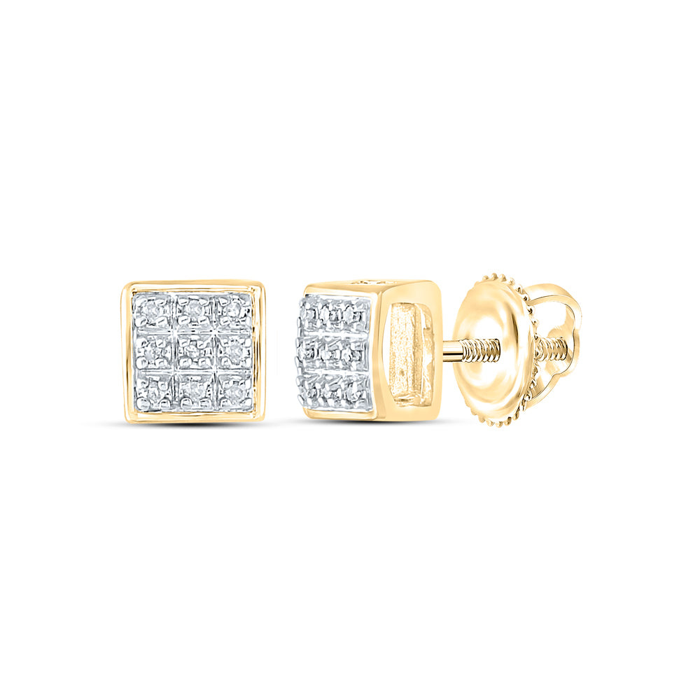 10K Yellow Gold Round Diamond Square Earrings 1/20 Cttw, Length: 0.21 In, Width: 0.21 In