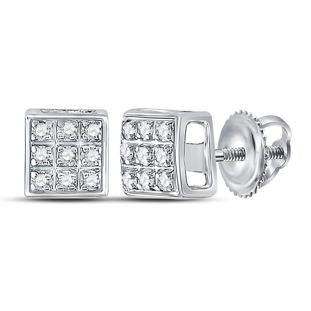 10K White Gold Womens Round Diamond Square Earrings 1/20 Cttw, Length: 0.21 In, Width: 0.21 In