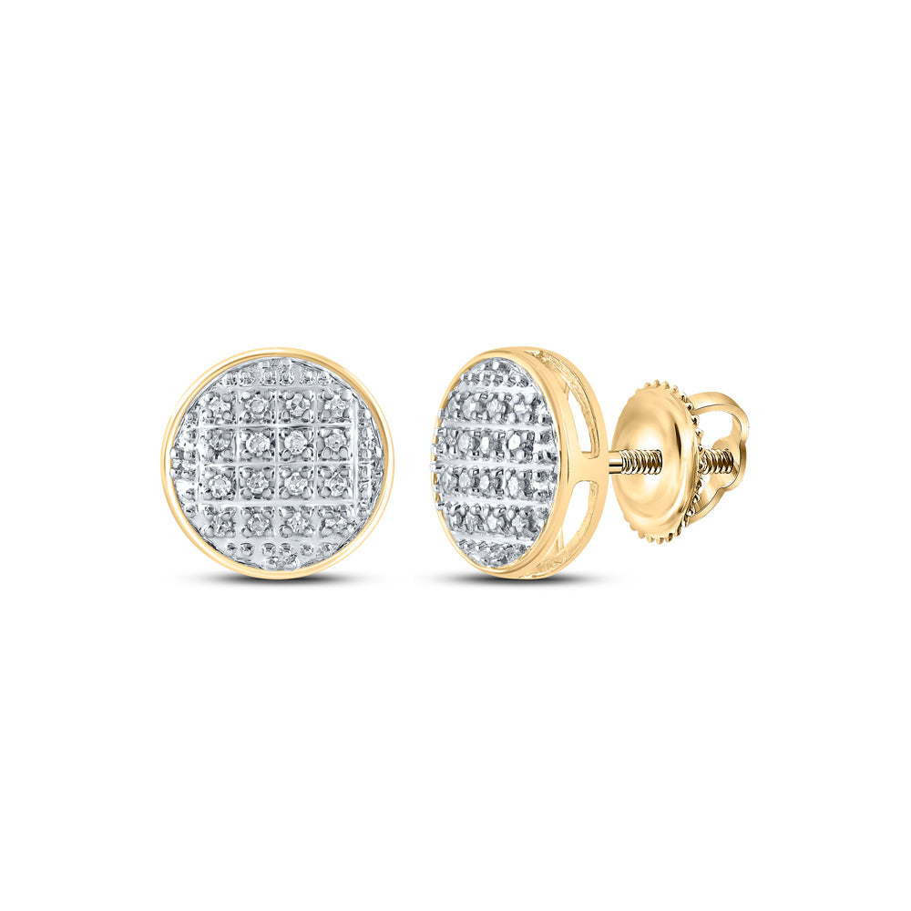 10K Yellow Gold Round Diamond Circle Cluster Stud Earrings 1/12 Cttw, Length: 0.33 In, Width: 0.33 In