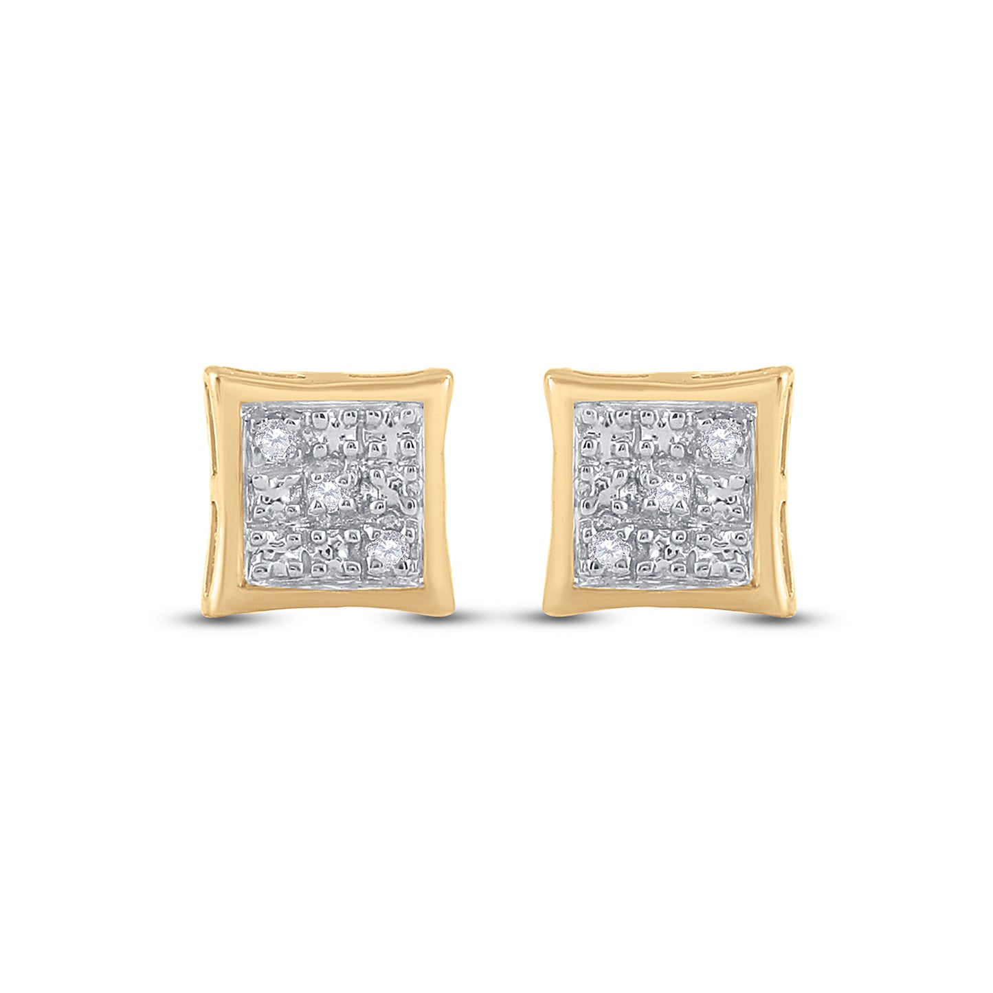 10K Yellow Gold Womens Round Diamond Square Earrings .01 Cttw