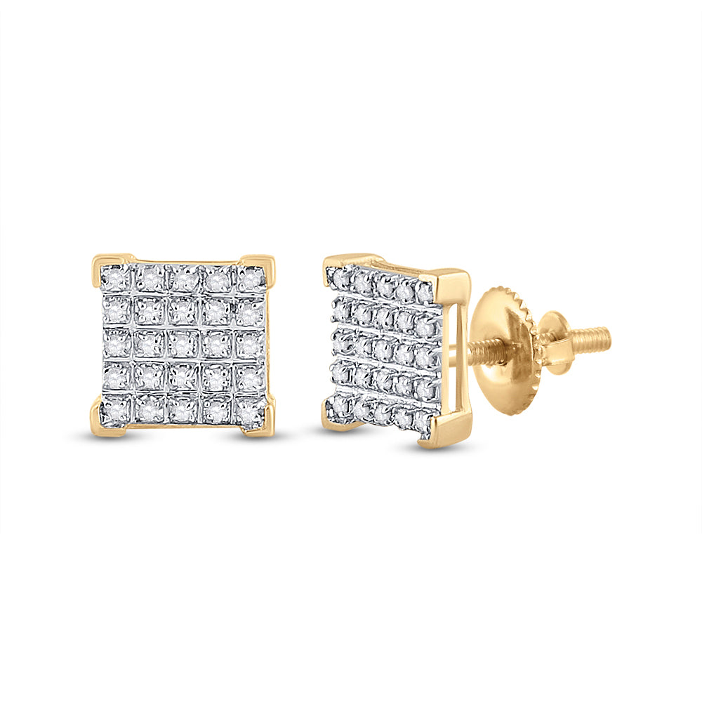 10K Yellow Gold Round Dia. Square Earring 1/6ctw