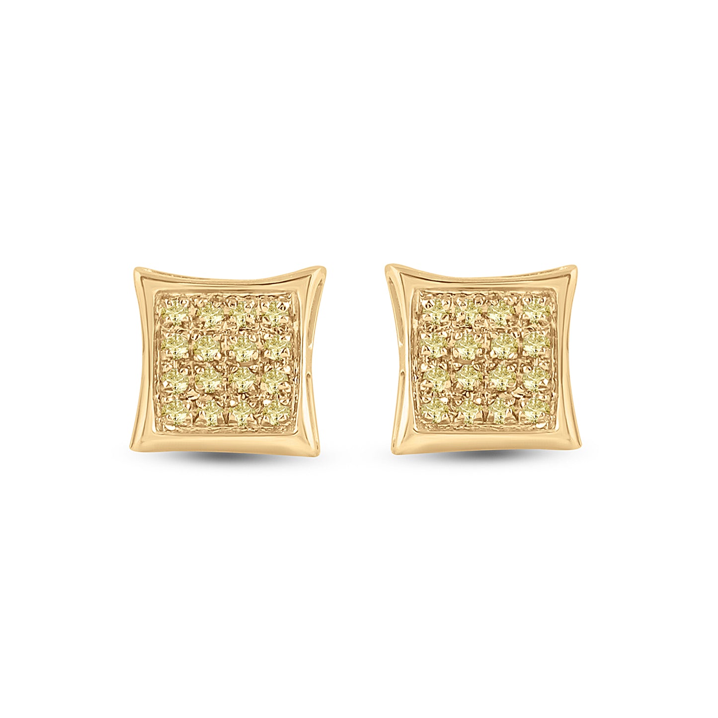 10K Yellow Gold Round Yellow Color Enhanced Diamond Square Earrings 1/10 Cttw, Length: 0.26 In, Width: 0.26 In