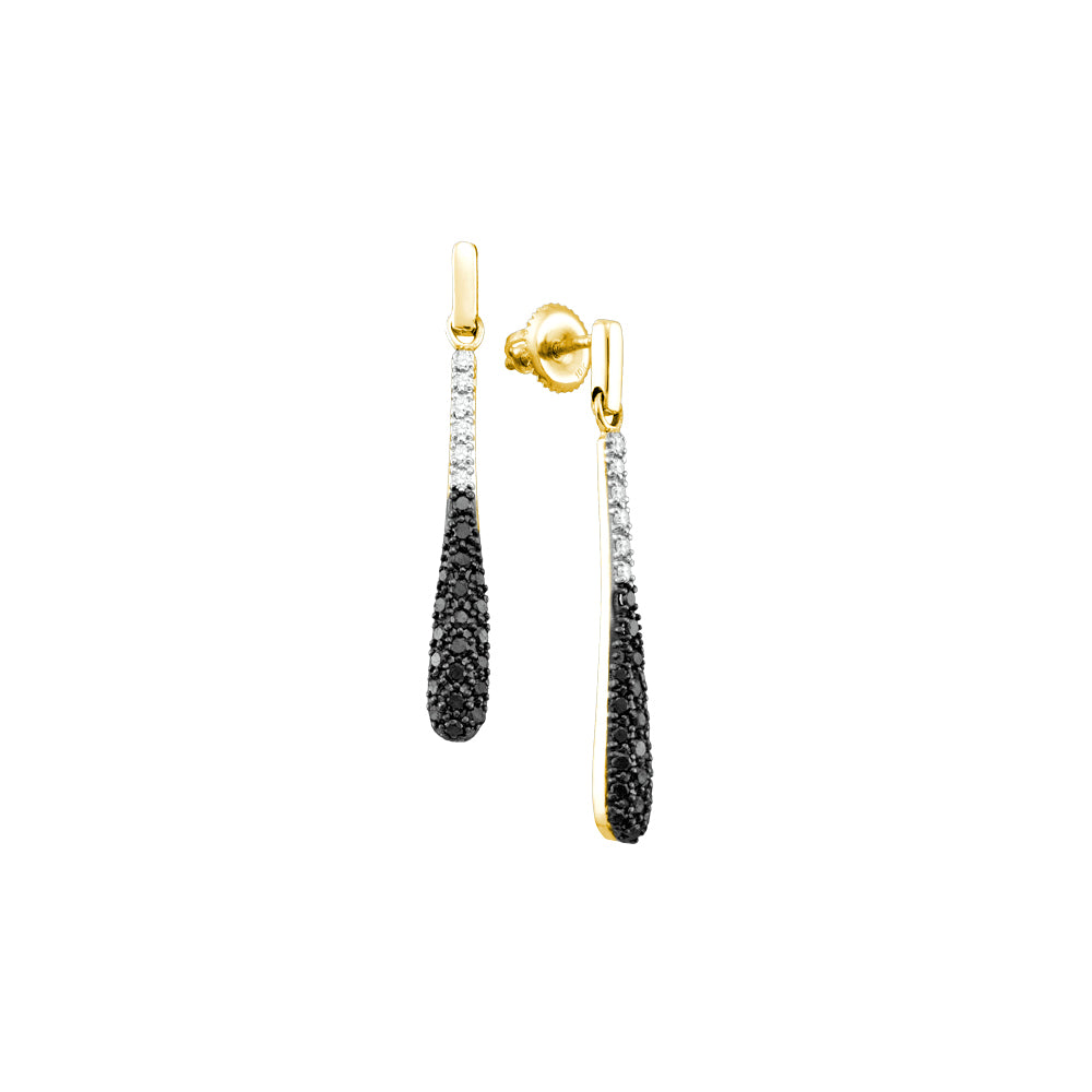 10kt Yellow Gold 3/4 Cttw Diamond Black Diamond Dangling Earring