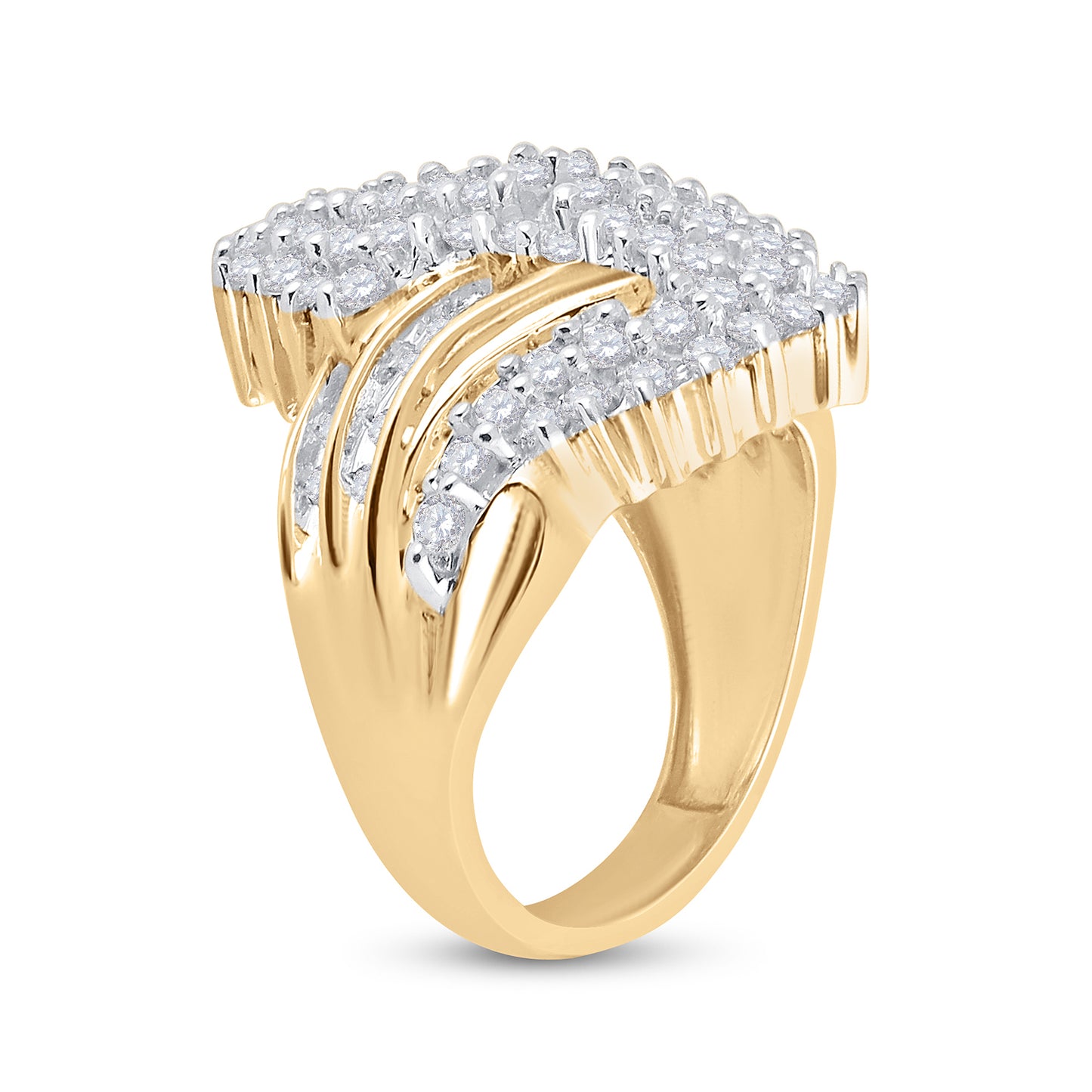 10K Yellow Gold Womens Round Diamond Cluster Ring 2 Cttw, Womens Size: 5-10