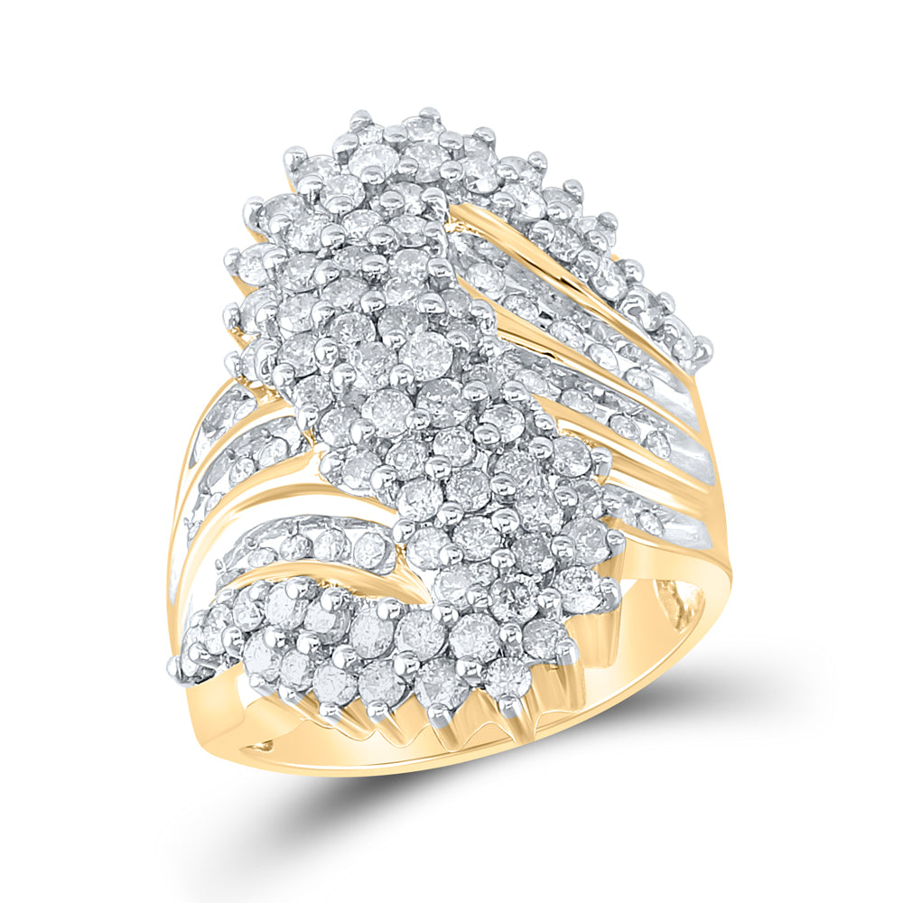 10K Yellow Gold Womens Round Diamond Cluster Ring 2 Cttw, Womens Size: 5-10