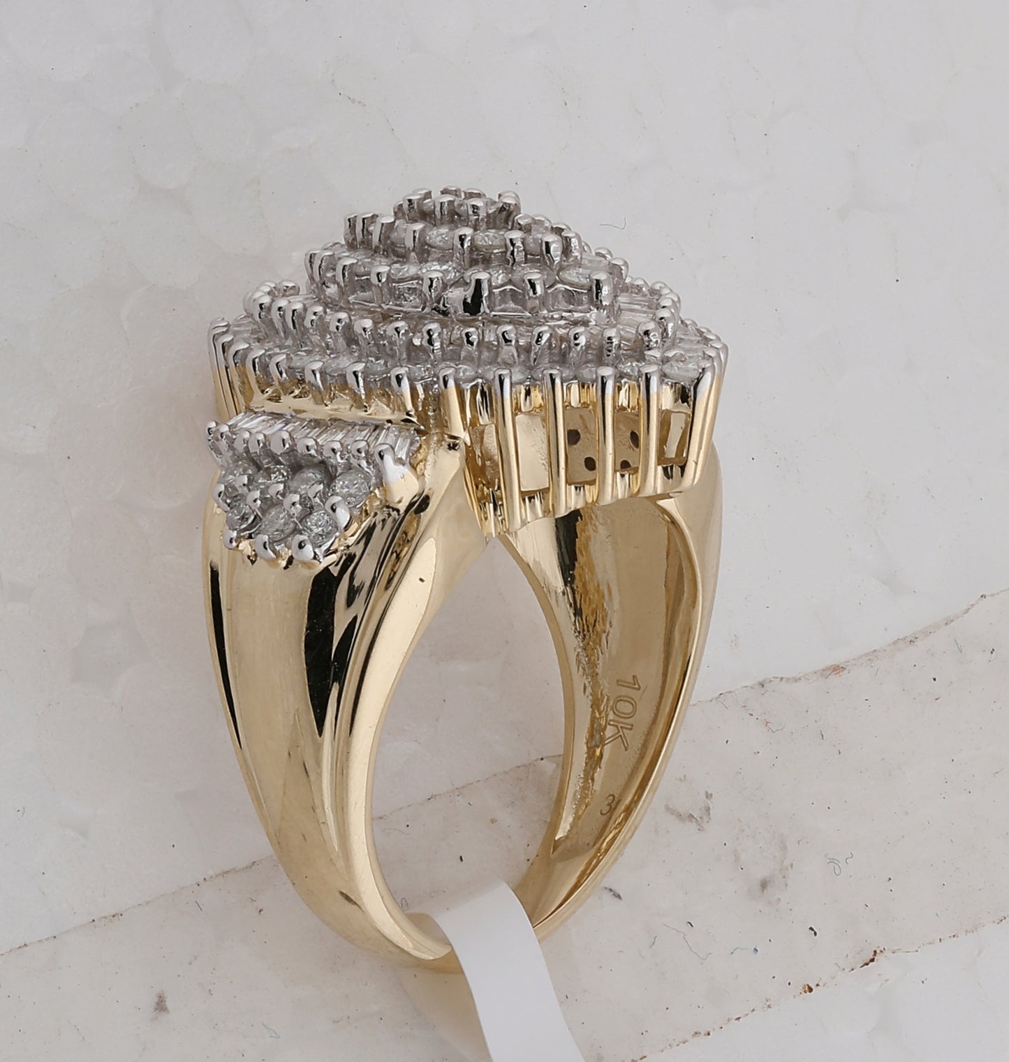 10K Yellow Gold Womens Round Diamond Oval Cluster Ring 2 Cttw, Womens Size: 5-10