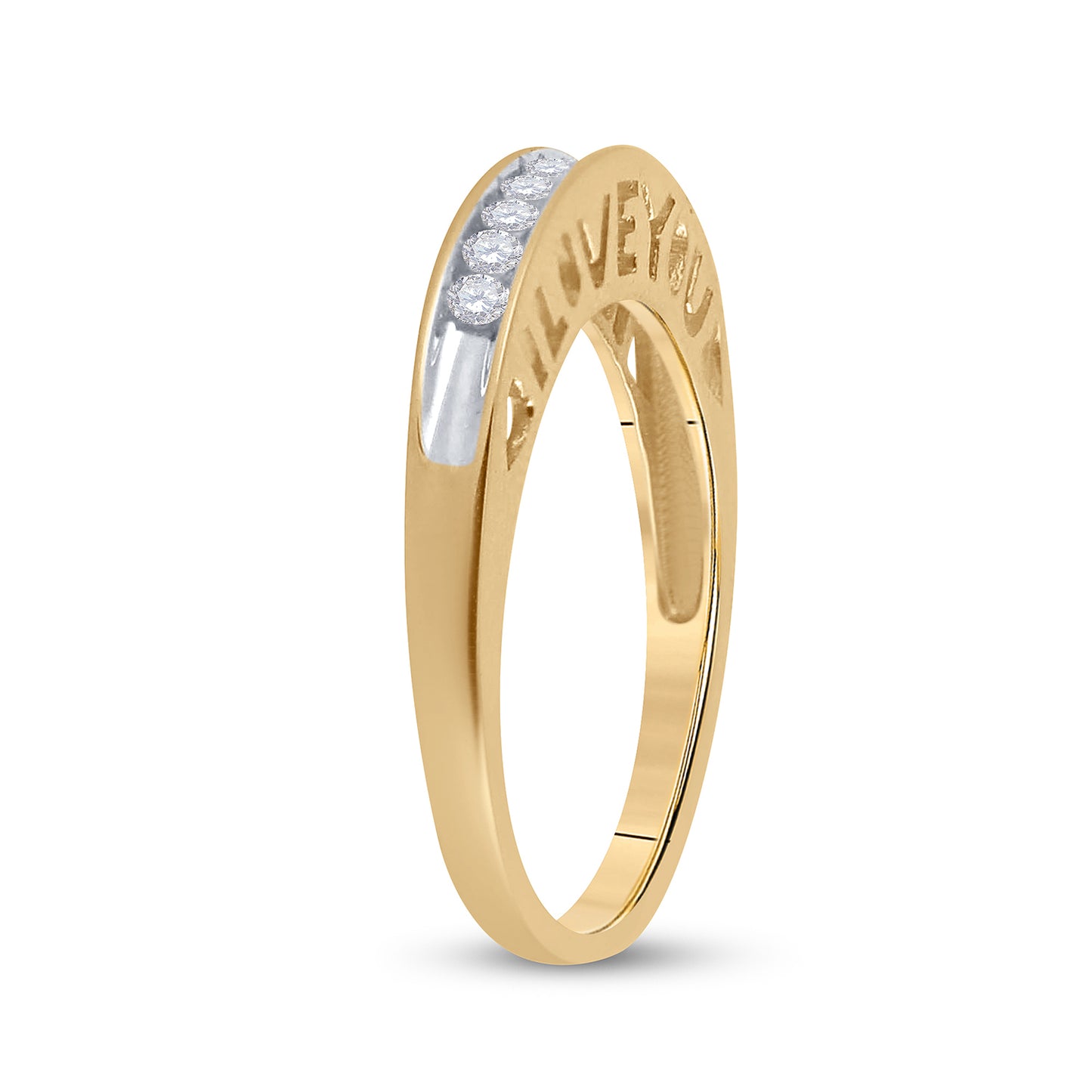 10K Yellow Gold Womens Round Diamond I Love You Band 1/5 Cttw, Womens Size: 5-10