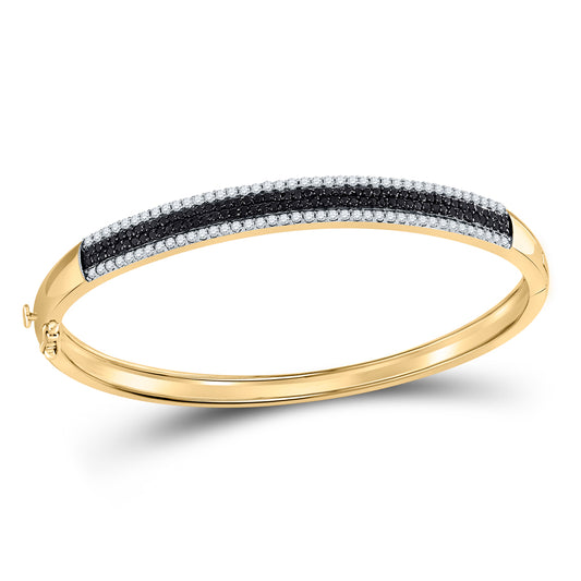 14K Yellow Gold Womens Color Enhanced Black Diamond Bangle Bracelet 1 & 3/8 Cttw
