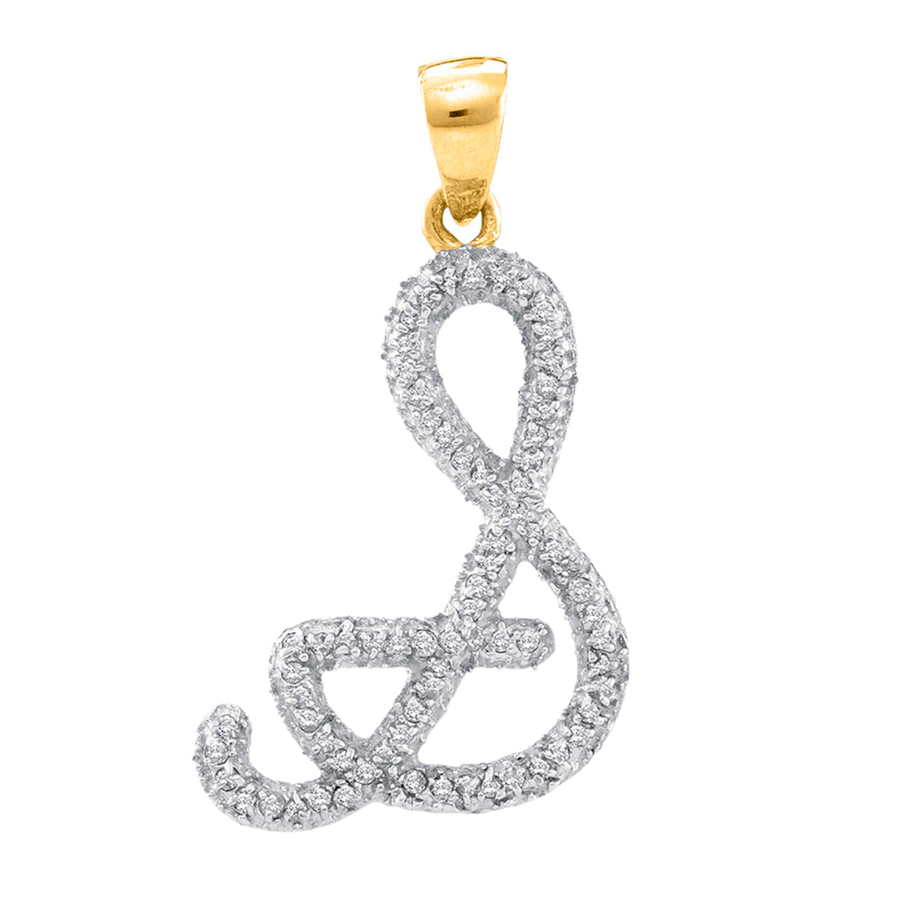 10K Yellow Gold Womens Round Diamond Initial Letter Pendant