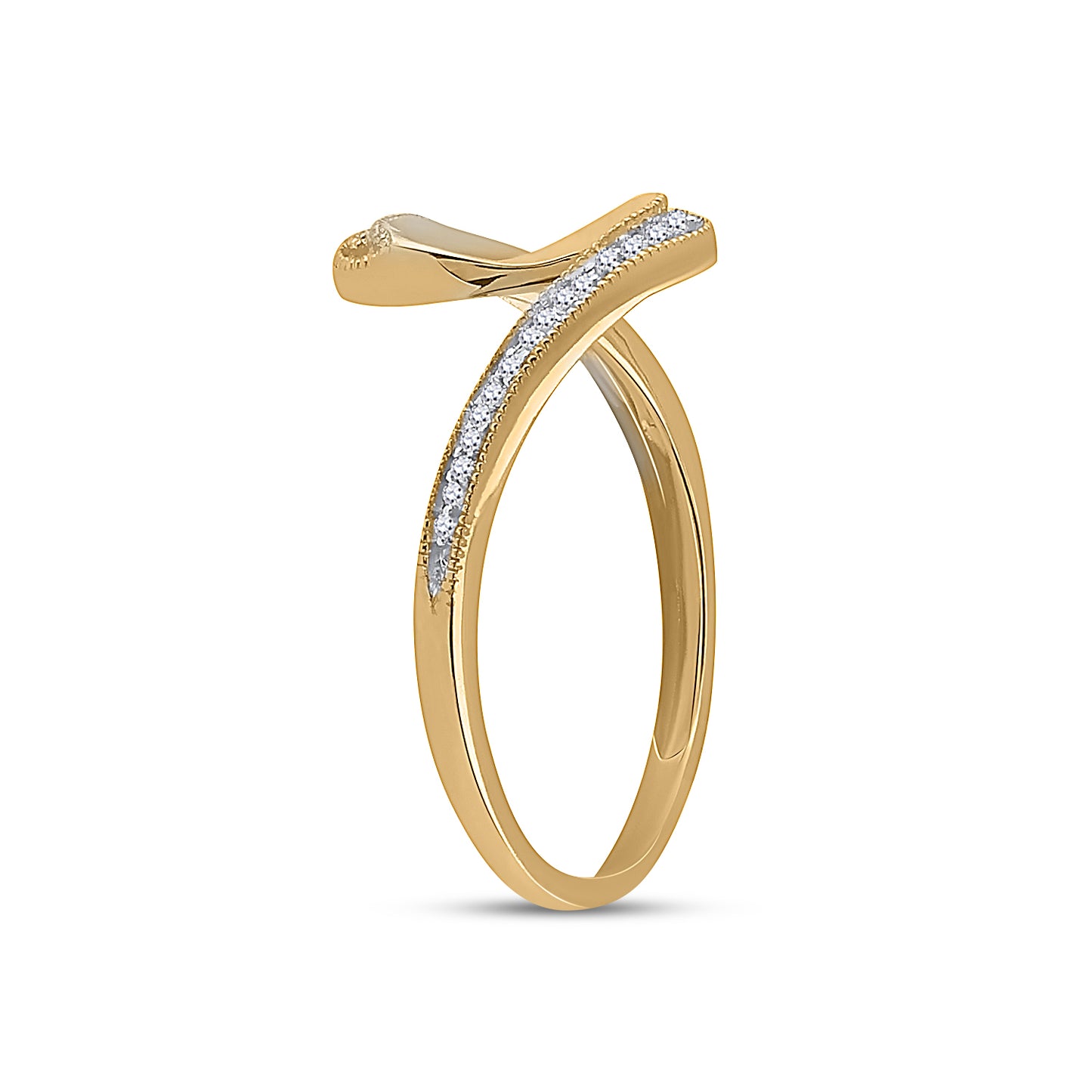 10K Yellow Gold Womens Round Diamond S Curve Band Ring 1/20 Cttw, Womens Size: 5-10