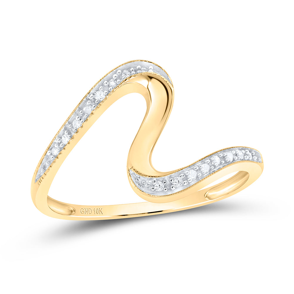 10K Yellow Gold Womens Round Diamond S Curve Band Ring 1/20 Cttw, Womens Size: 5-10