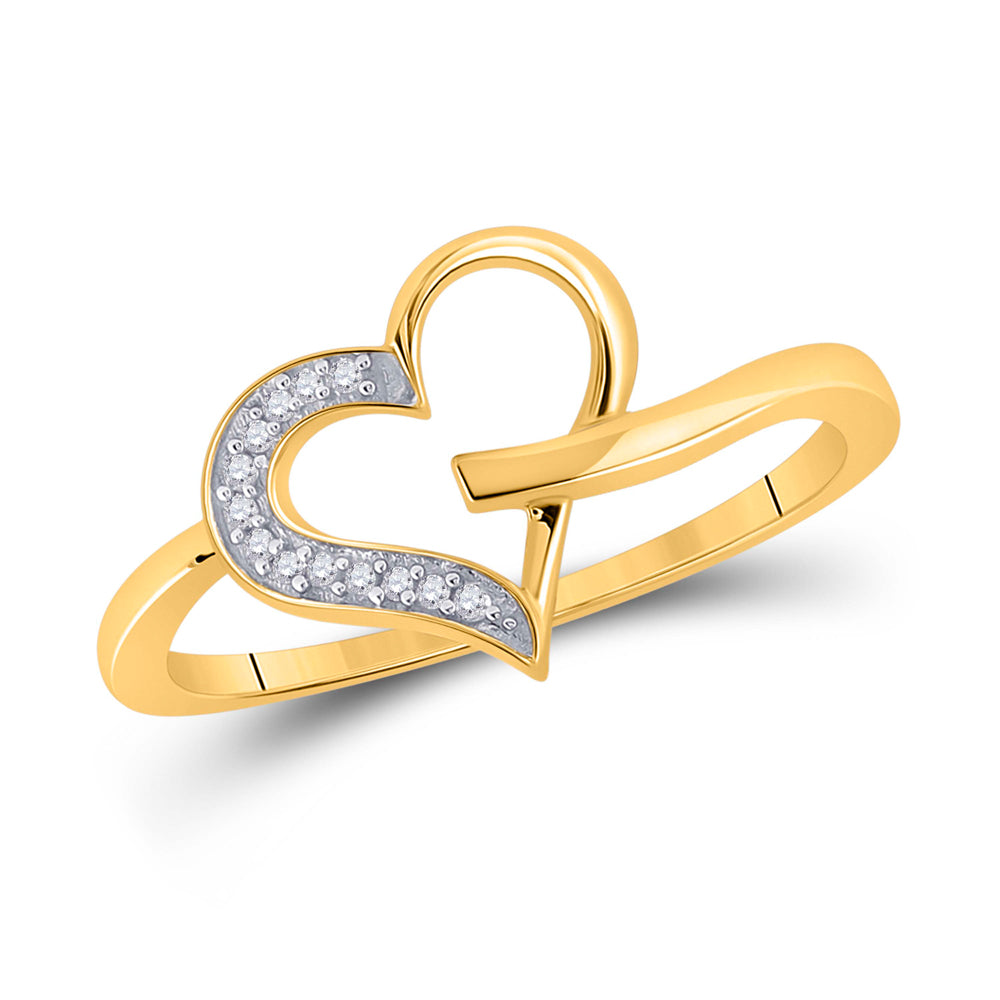10K Yellow Gold Womens Round Diamond Heart Ring 1/20ctw, Women's Size: 5-10