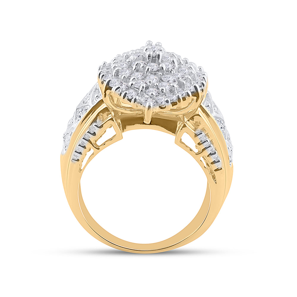 10K Yellow Gold Womens Round Diamond Marquise-shape Cluster Ring 2 Cttw, Womens Size: 5-10