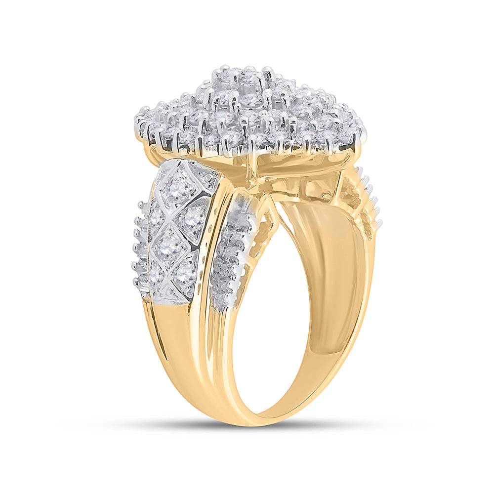 10K Yellow Gold Womens Round Diamond Marquise-shape Cluster Ring 2 Cttw, Womens Size: 5-10