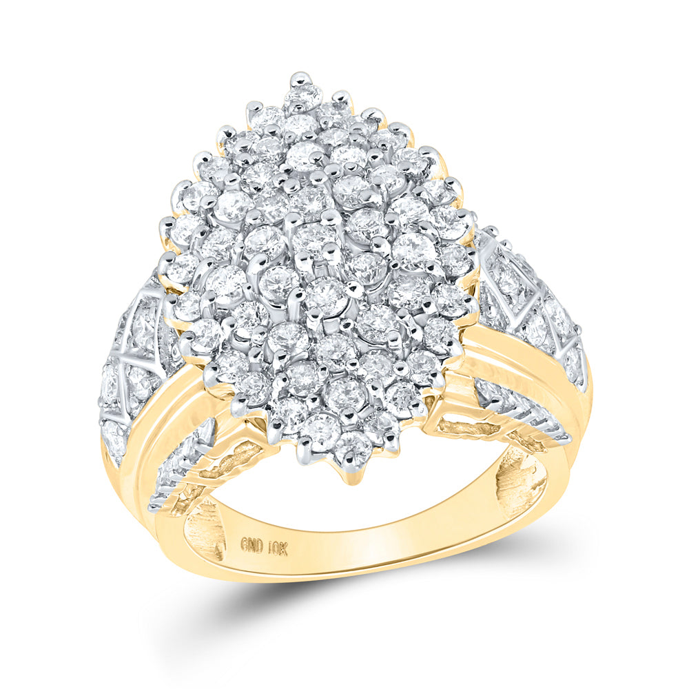 10K Yellow Gold Womens Round Diamond Marquise-shape Cluster Ring 2 Cttw, Womens Size: 5-10