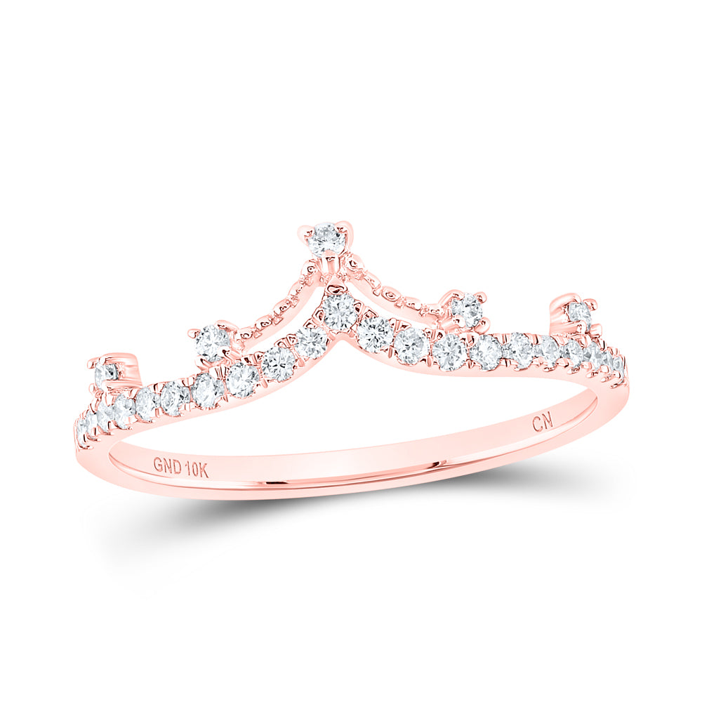 10K Yellow Or White Or Rose Gold Womens Round Diamond Crown Tiara Fashion Band Ring , Womens Size: 5-10
