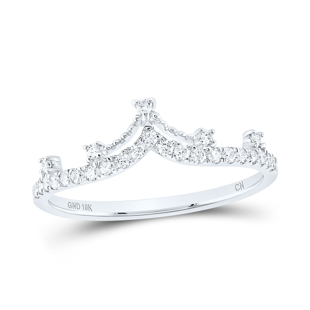 10K Yellow Or White Or Rose Gold Womens Round Diamond Crown Tiara Fashion Band Ring , Womens Size: 5-10