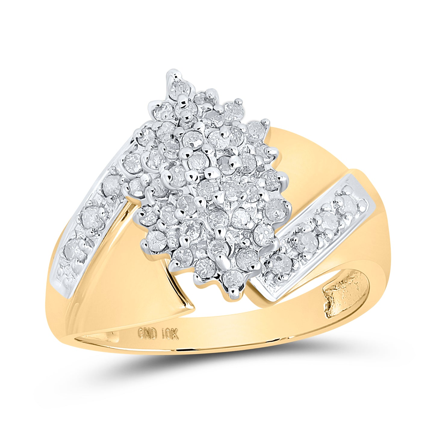 10K Yellow Gold Womens Round Diamond Cluster Ring 1/2 Cttw, Womens Size: 5-10