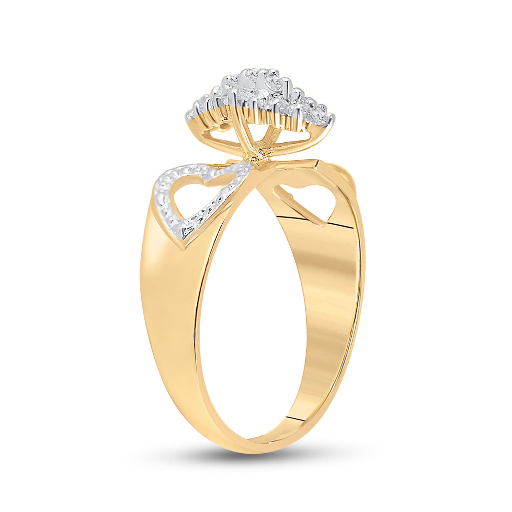 10K Yellow Gold Womens Round Diamond Double Heart Cluster Ring 1/8 Cttw, Womens Size: 5-10