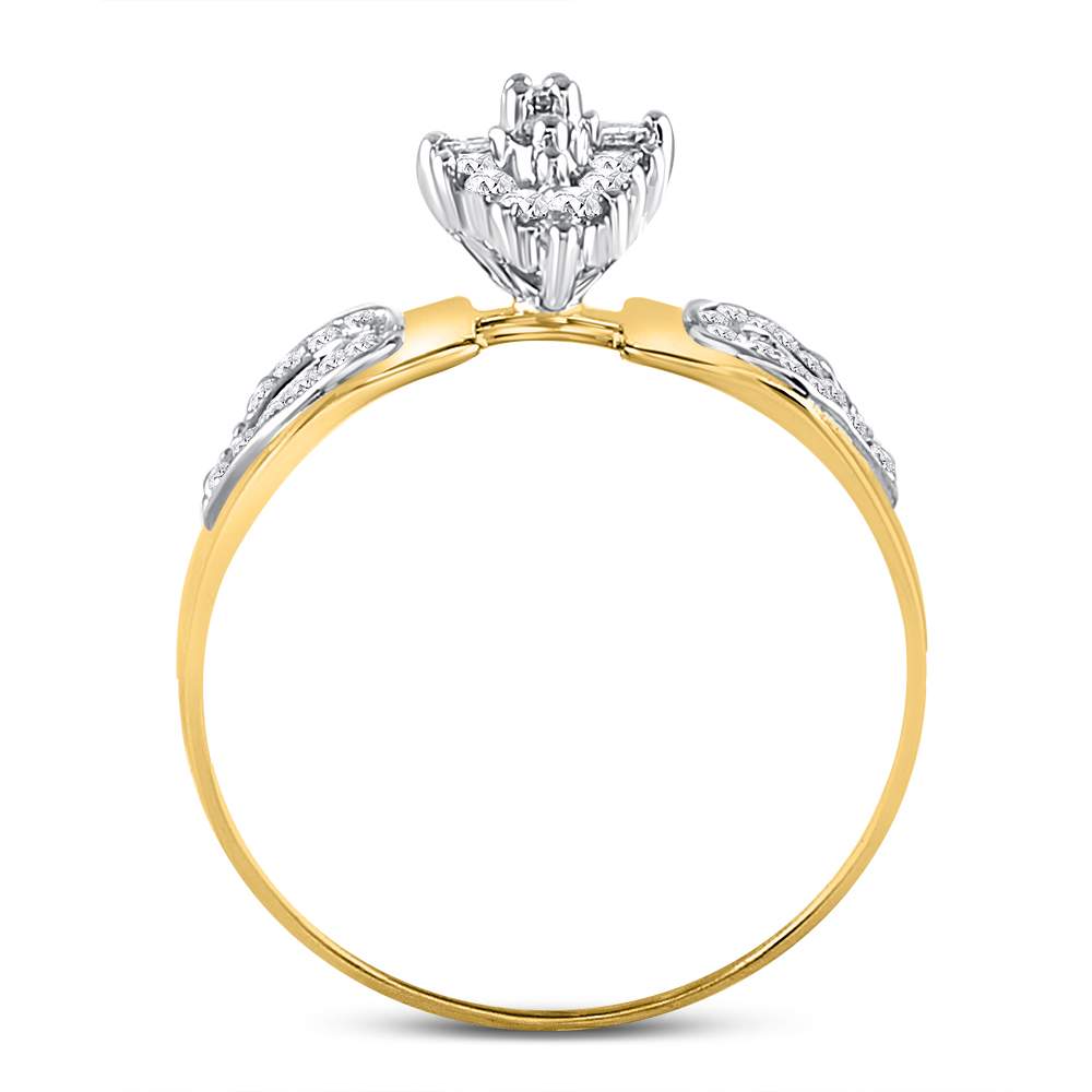 10K Yellow Gold Womens Round Diamond Double Heart Cluster Ring 1/8 Cttw, Womens Size: 5-10