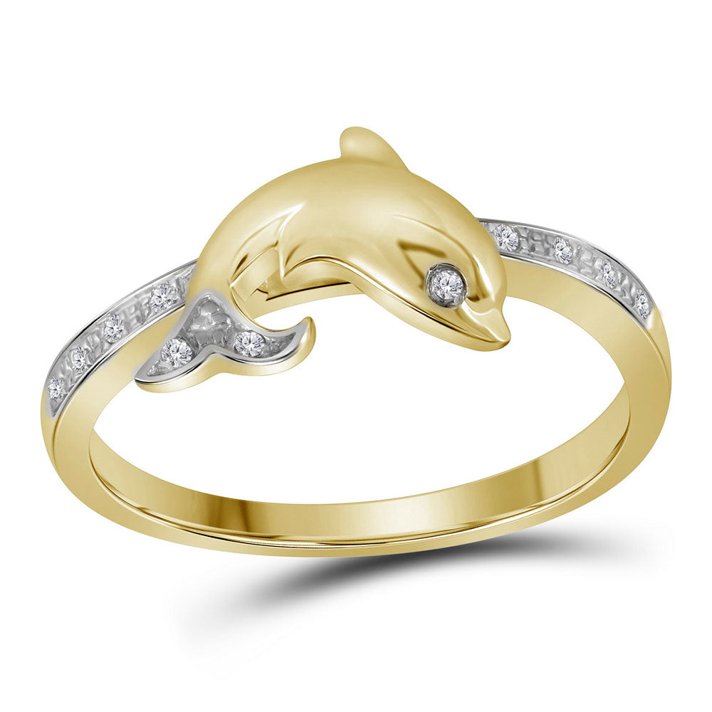 10kt Yellow Gold Womens Round Diamond Slender Dolphin Animal Fish Wedding Engagement Anniversary Ring 1/20 Cttw, Women Size: 5-9