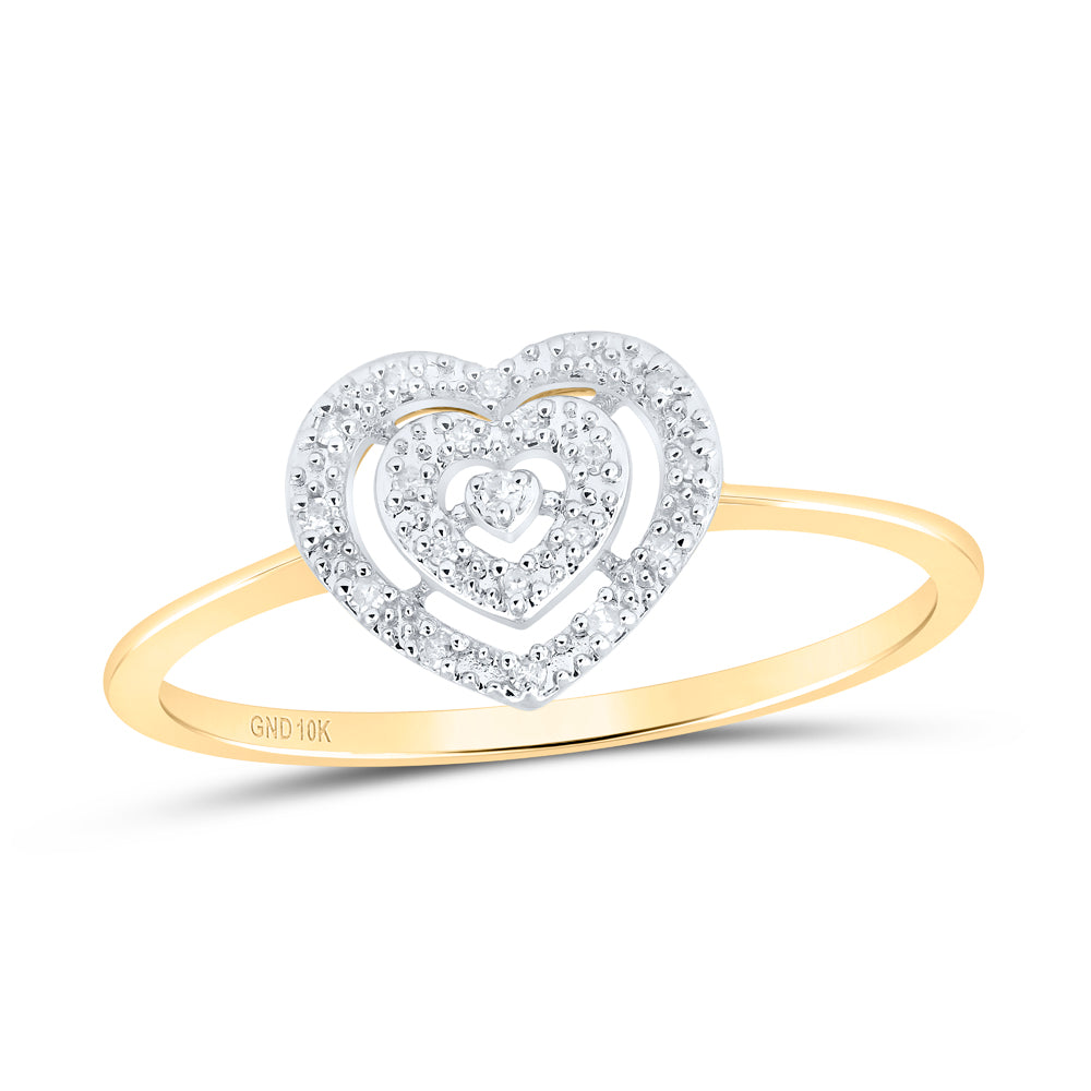 10K Yellow Gold Womens Round Diamond Slender Heart Cluster Ring 1/20 Cttw, Womens Size: 5-10
