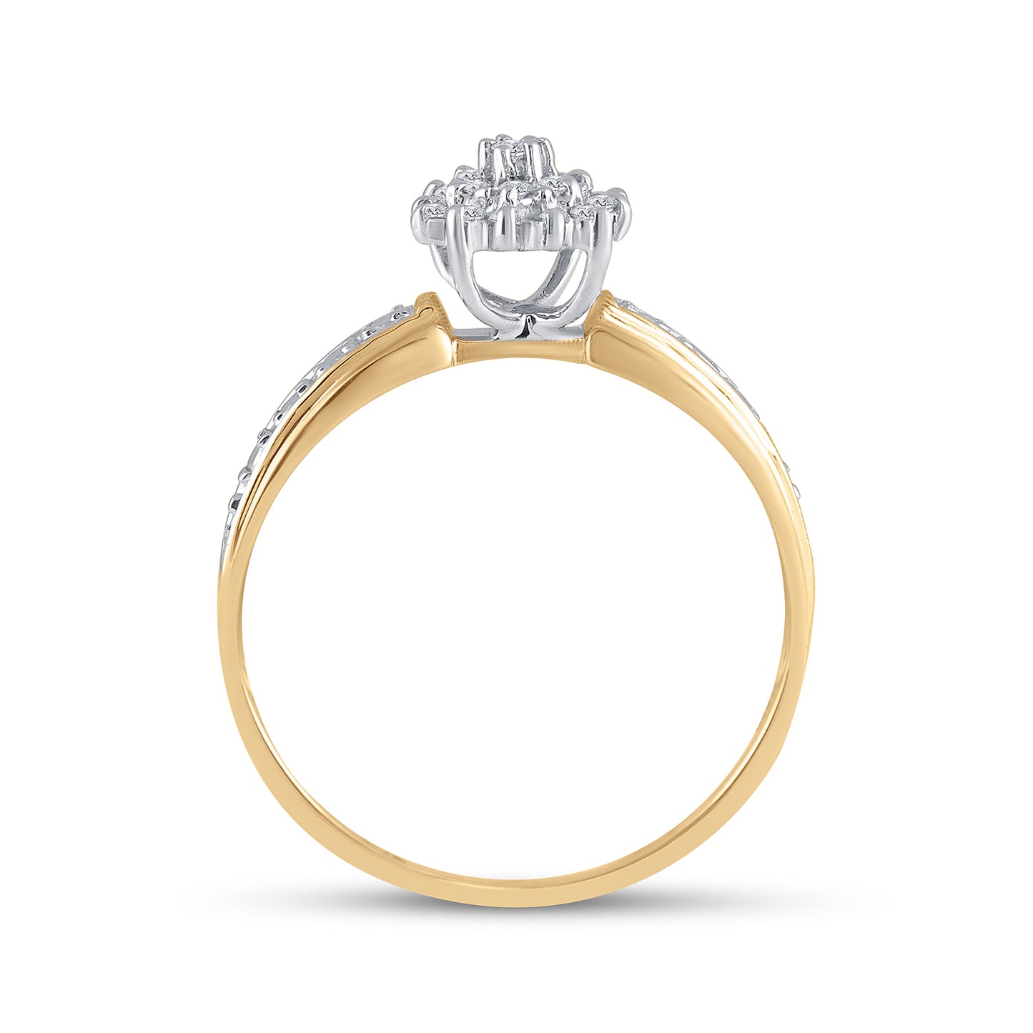 10K Yellow Gold Womens Round Diamond Cluster Ring 1/10 Cttw, Womens Size: 5-10