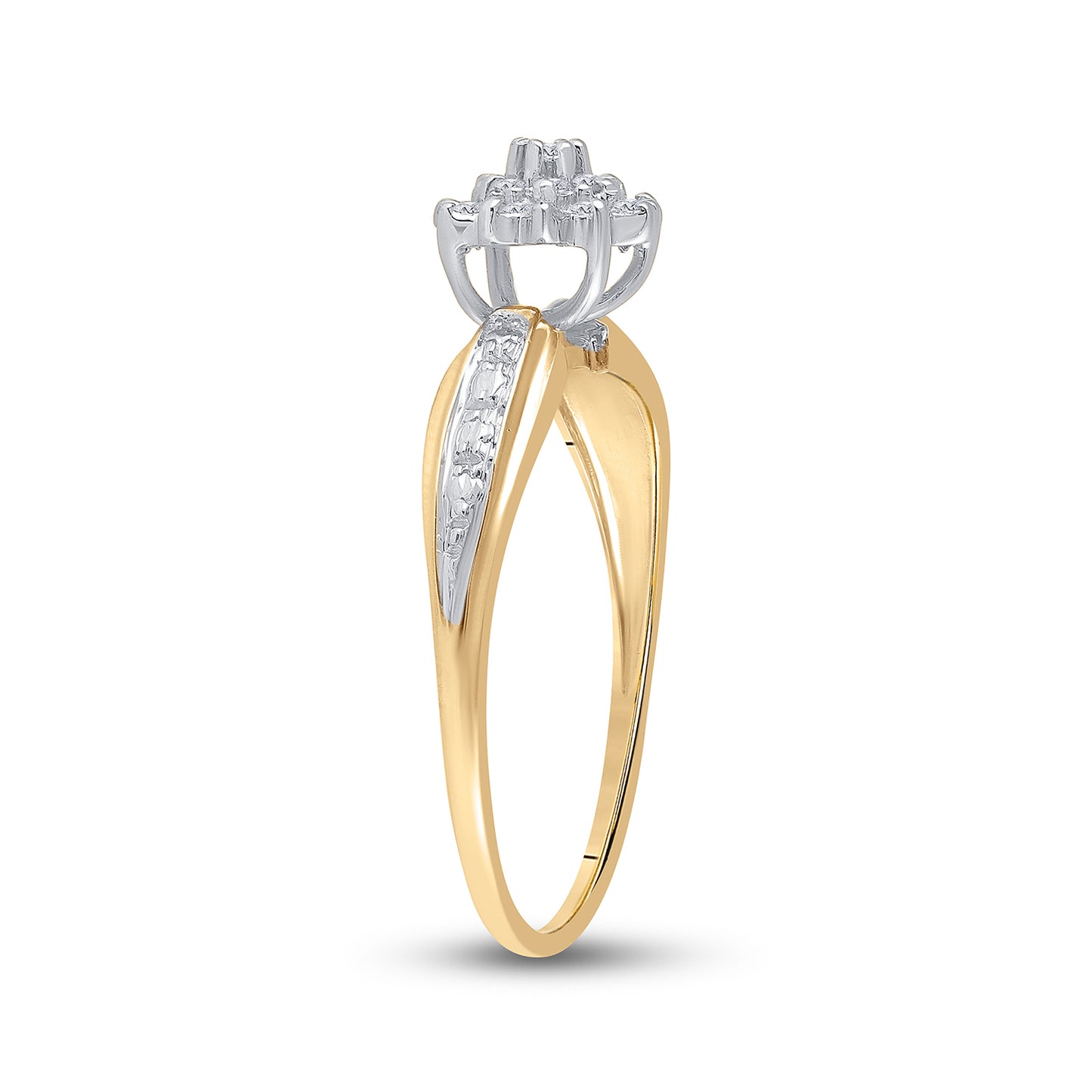 10K Yellow Gold Womens Round Diamond Cluster Ring 1/10 Cttw, Womens Size: 5-10