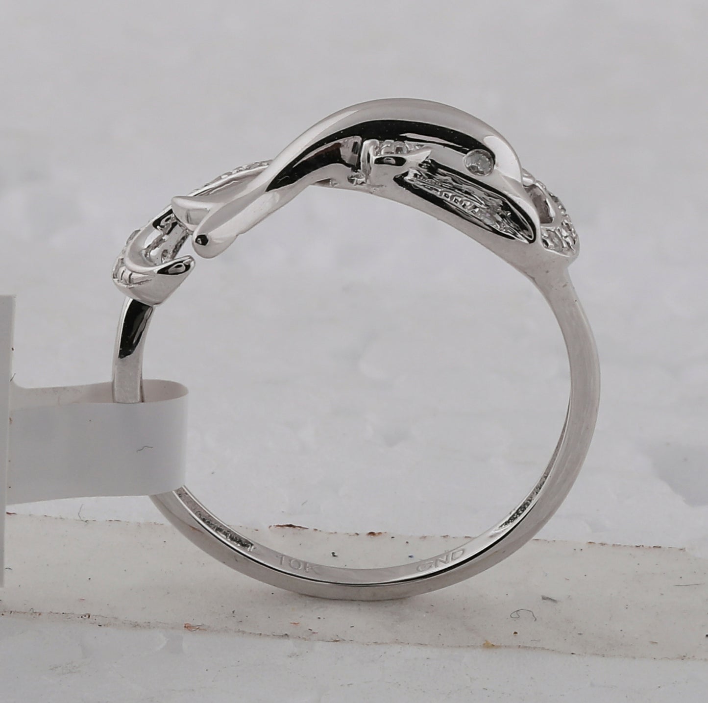 10K White Gold Womens Round Diamond Dolphin Ring 1/20 Cttw, Womens Size: 5-10