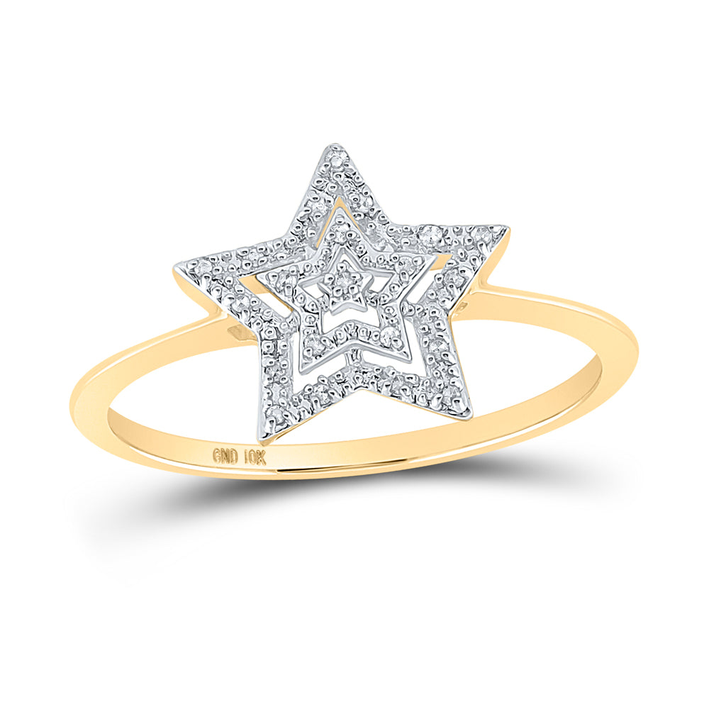 10K Yellow Gold Womens Round Diamond Star Ring 1/20 Cttw, Womens Size: 5-10