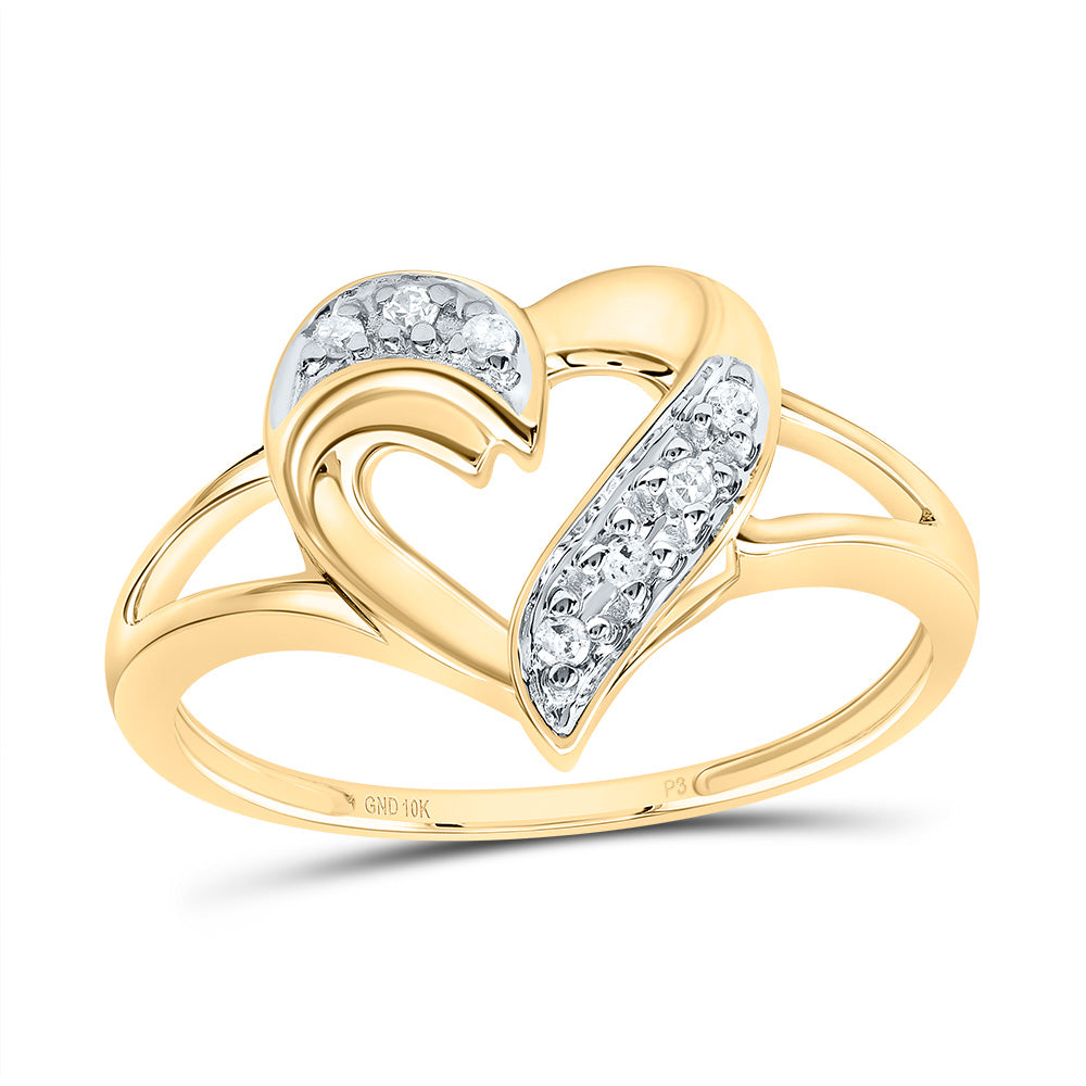 10K Yellow Gold Womens Round Dia. Heart Ring 1/20ctw, Women's Size: 5-10