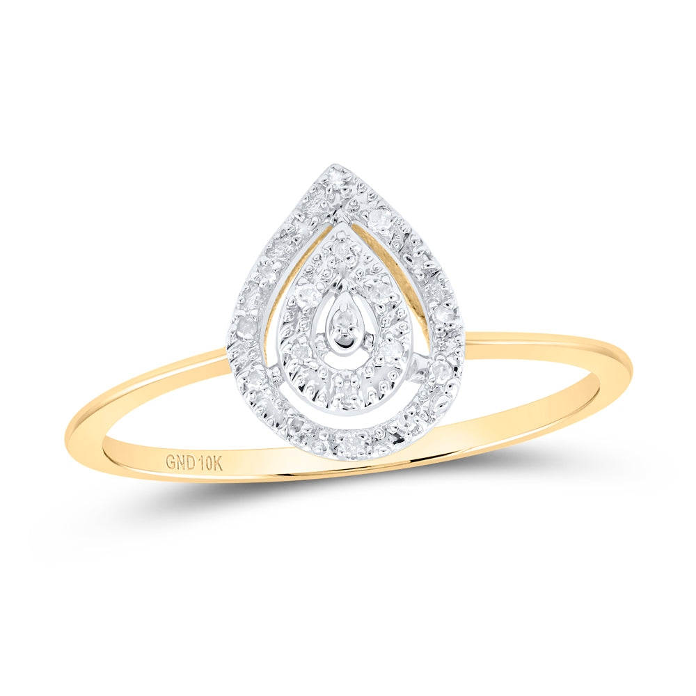 10K Yellow Gold Womens Round Diamond Teardrop Ring 1/20 Cttw, Womens Size: 5-10