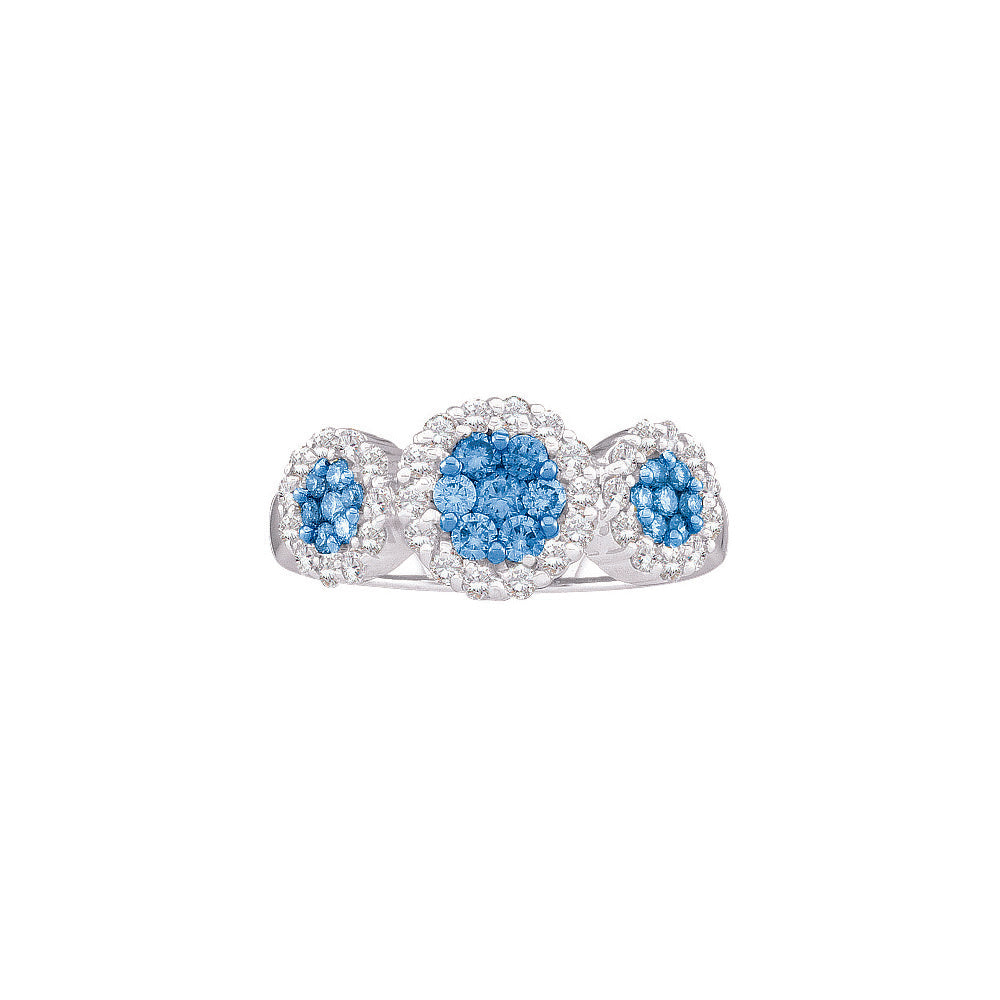 14kt White Gold 1 Cttw Diamond Blue Wedding Engagement Anniversary Flower Ring, Women Size: 5-9