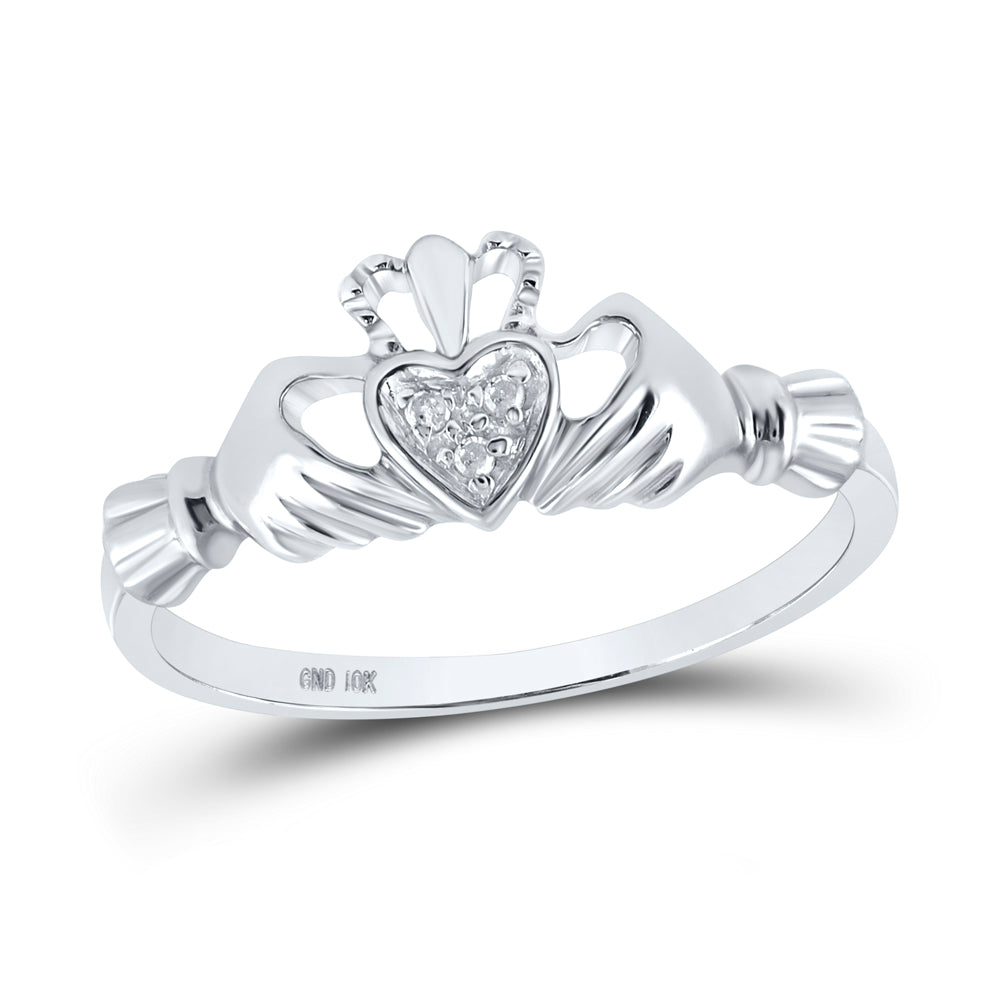 10K Yellow Or White Gold Womens Round Diamond Claddagh Heart Ring .02 Cttw, Womens Size: 5-10