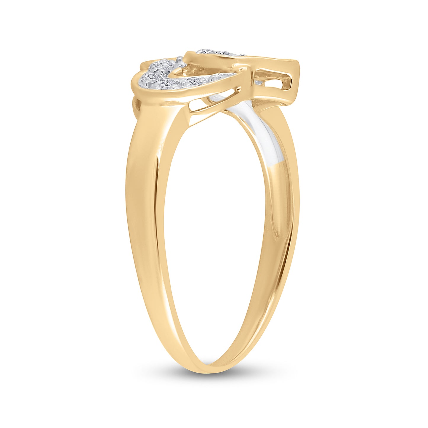 10K Yellow Gold Womens Round Diamond Double Heart Ring 1/20 Cttw, Womens Size: 5-10