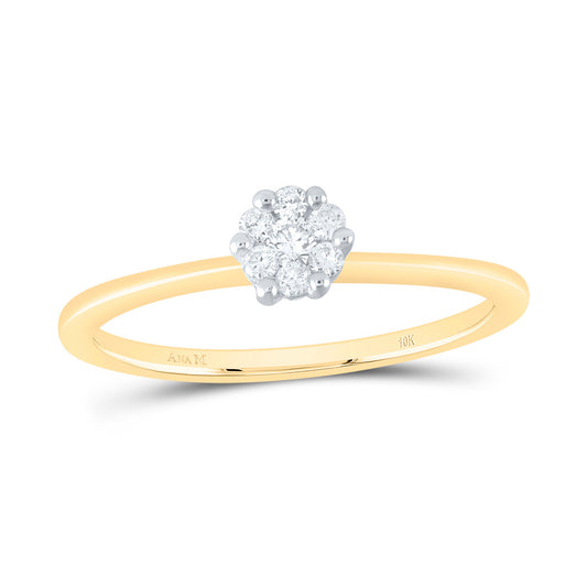 10kt Yellow Gold Womens Round Diamond Flower Cluster Wedding Engagement Anniversary Ring 1/8 Cttw, Women Size: 5-9