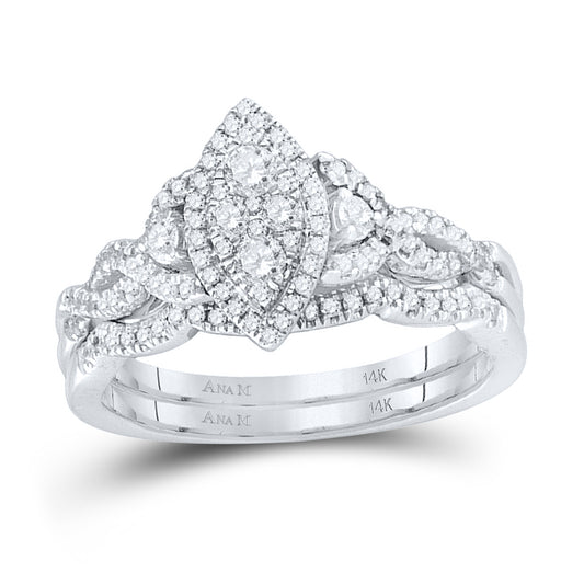 14kt White Gold Round Diamond Marquise-shape Cluster Womens Wedding Bridal Ring Set 1/2 Cttw, Women Size: 5-9