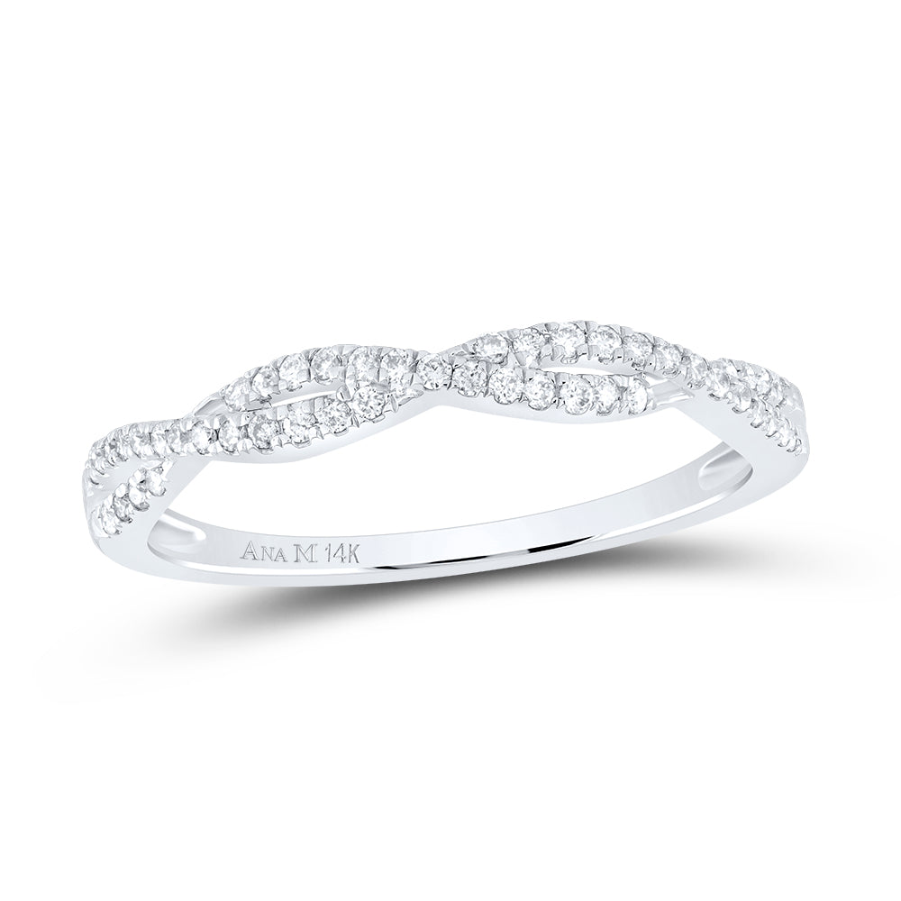14K White Gold Womens Round Diamond Twist Stackable Band Ring 1/6 Cttw, Womens Size: 5-10