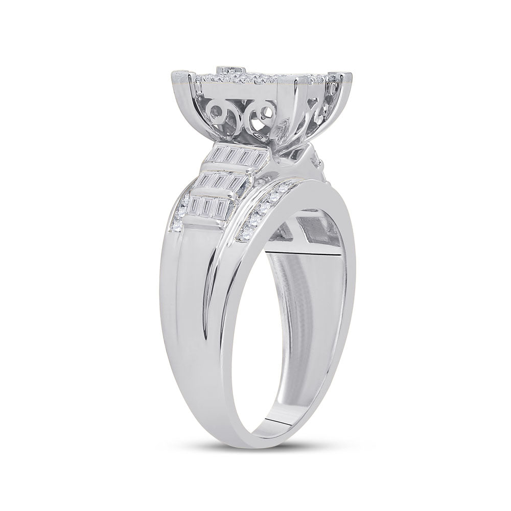 10K White Gold Princess Diamond Cluster Bridal Wedding Engagement Ring 1 Cttw, Womens Size: 5-10