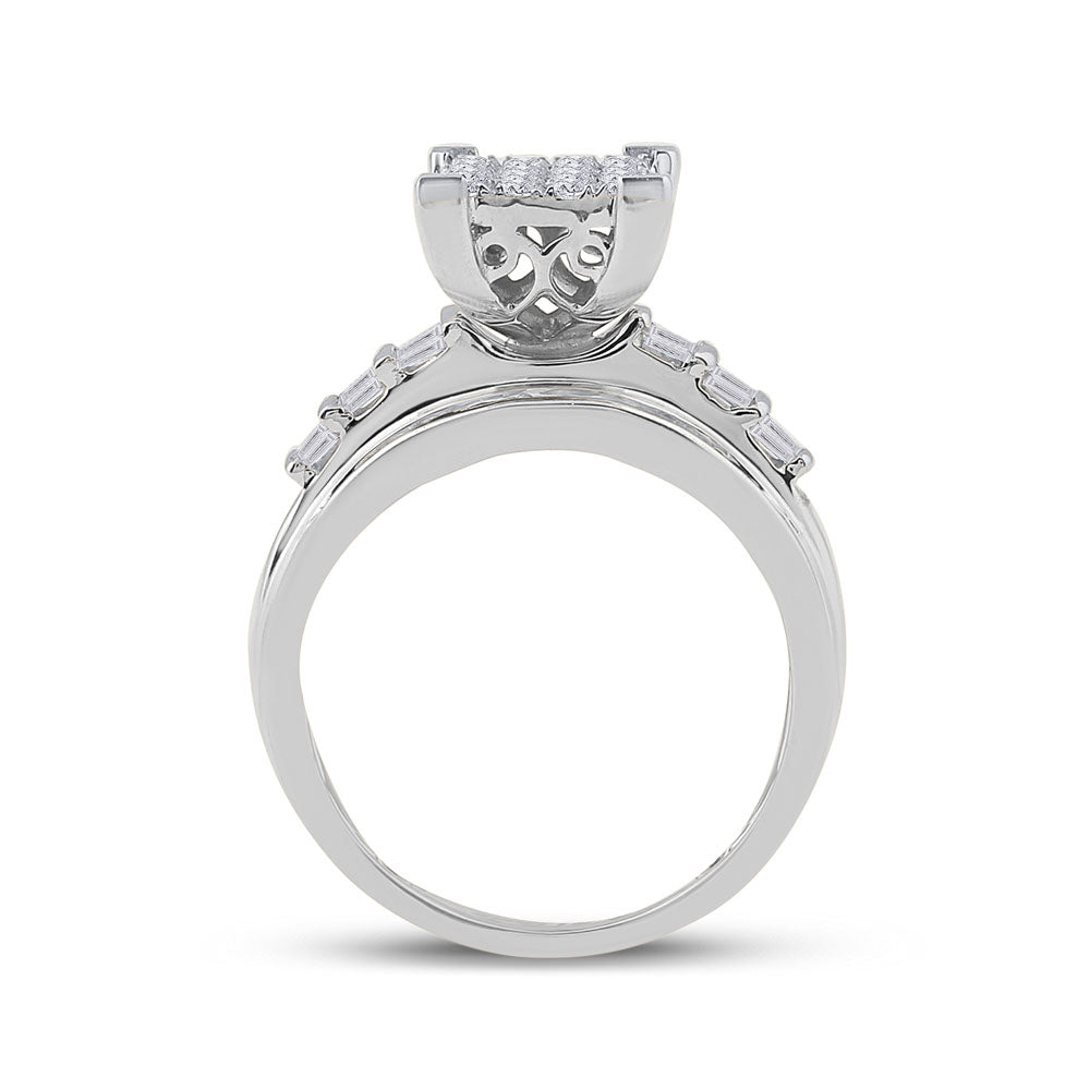 10K White Gold Princess Diamond Cluster Bridal Wedding Engagement Ring 1 Cttw, Womens Size: 5-10