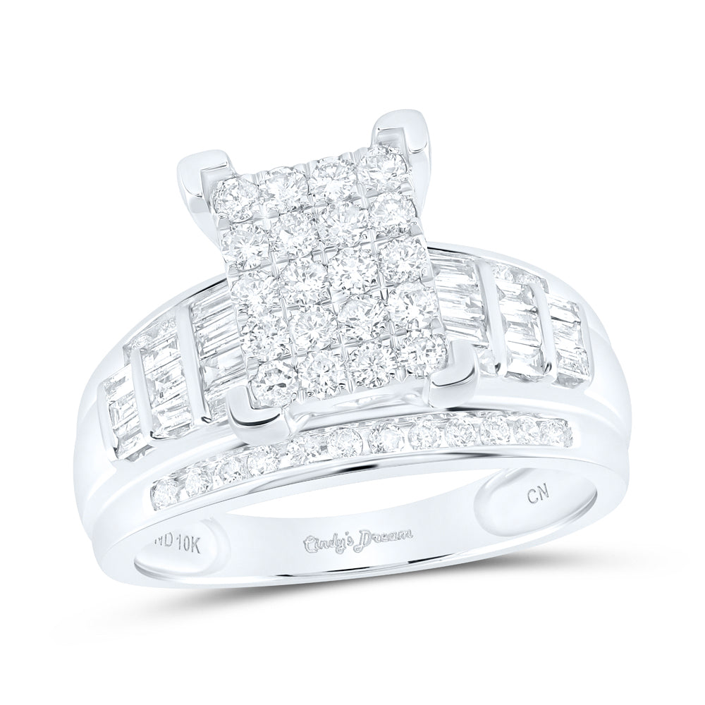 10K White Gold Princess Diamond Cluster Bridal Wedding Engagement Ring 1 Cttw, Womens Size: 5-10