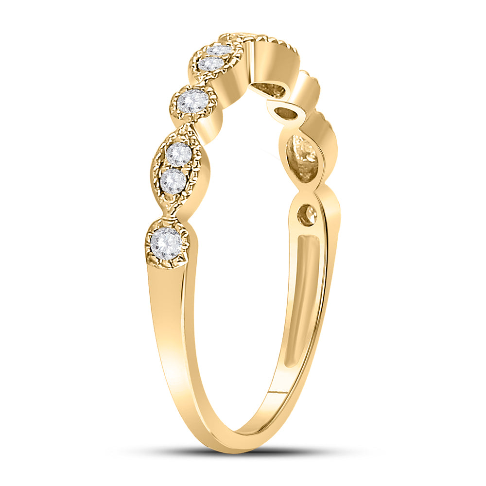 10K Yellow Gold Womens Round Diamond Marquise Dot Stackable Band Ring 1/6 Cttw, Womens Size: 5-10