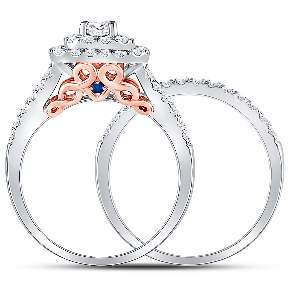 14K Two-tone Gold Round Diamond Bridal Wedding Ring Band Set 1-1/4 Cttw, Womens Size: 5-10