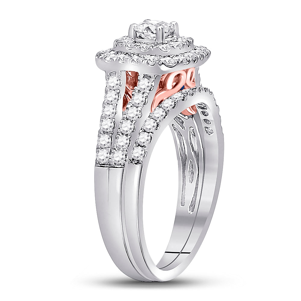 14K Two-tone Gold Round Diamond Bridal Wedding Ring Band Set 1-1/4 Cttw, Womens Size: 5-10