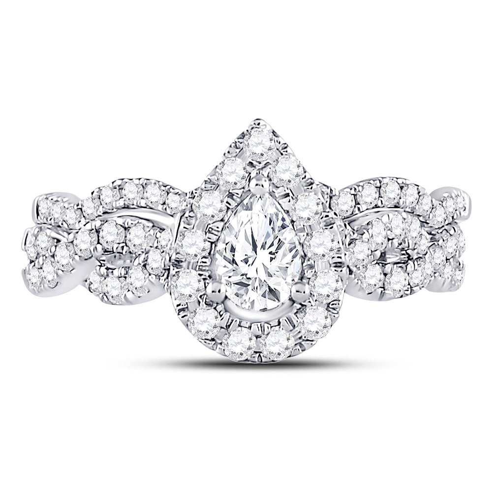 14K White Gold Pear Diamond Halo Bridal Wedding Ring Band Set 1 Cttw, Womens Size: 5-10