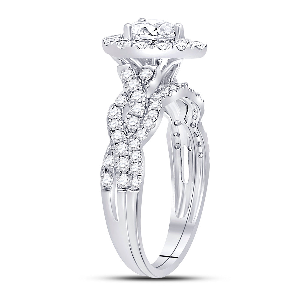 14K White Gold Pear Diamond Halo Bridal Wedding Ring Band Set 1 Cttw, Womens Size: 5-10
