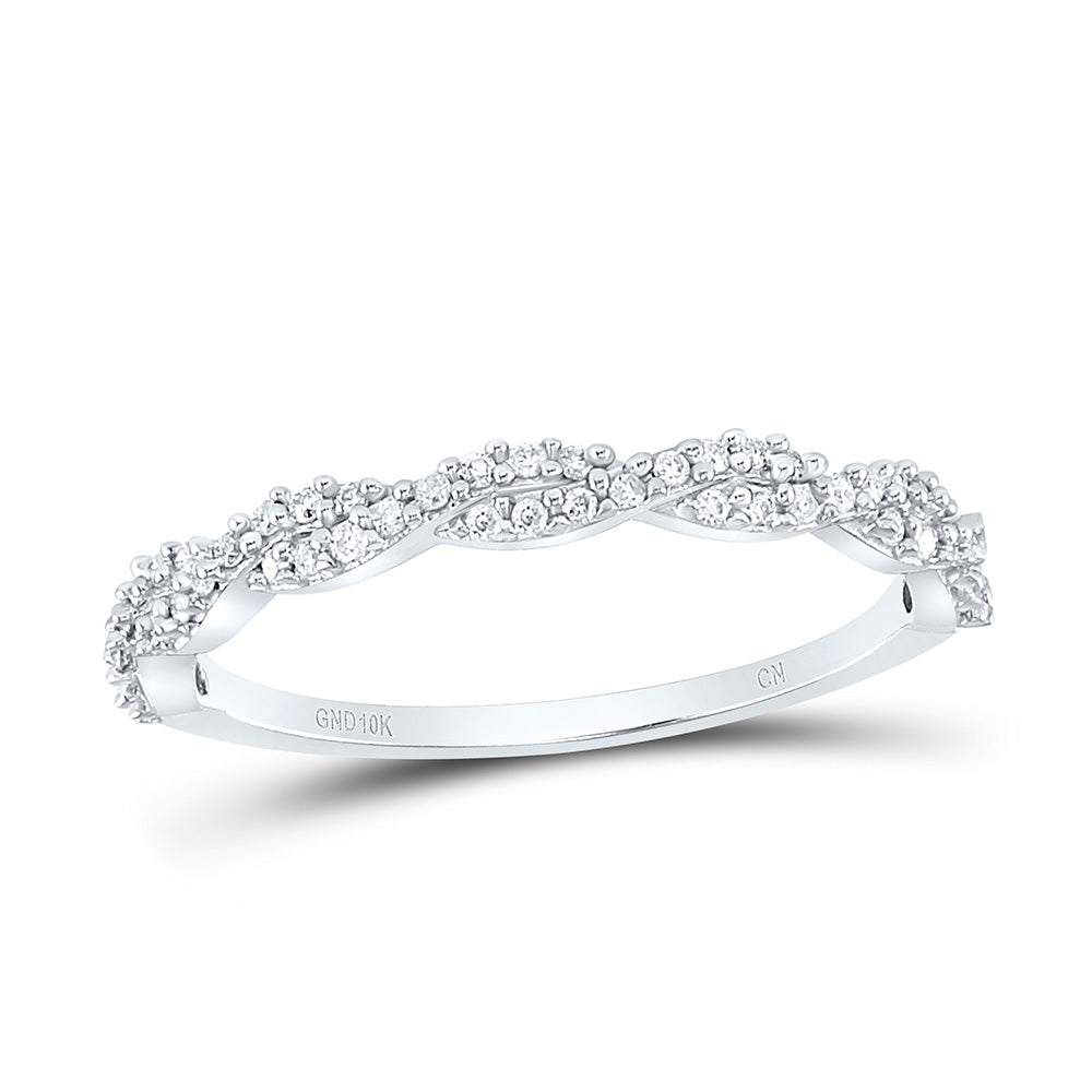 10kt White Gold Womens Round Diamond Twist Wedding Engagement Anniversary Stackable Band Ring 1/6 Cttw, Women Size: 5-9