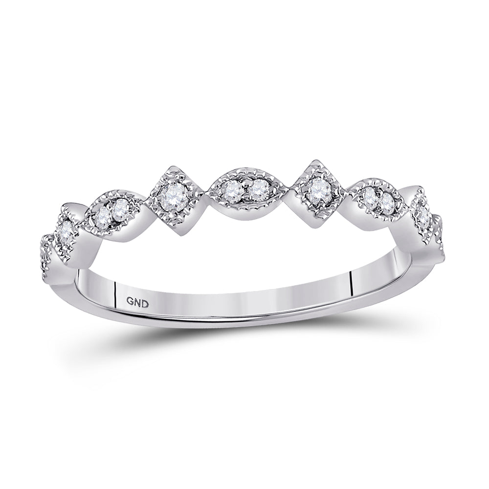14K White Gold Womens Round Diamond Geometric Stackable Band Ring 1/10 Cttw, Womens Size: 5-10