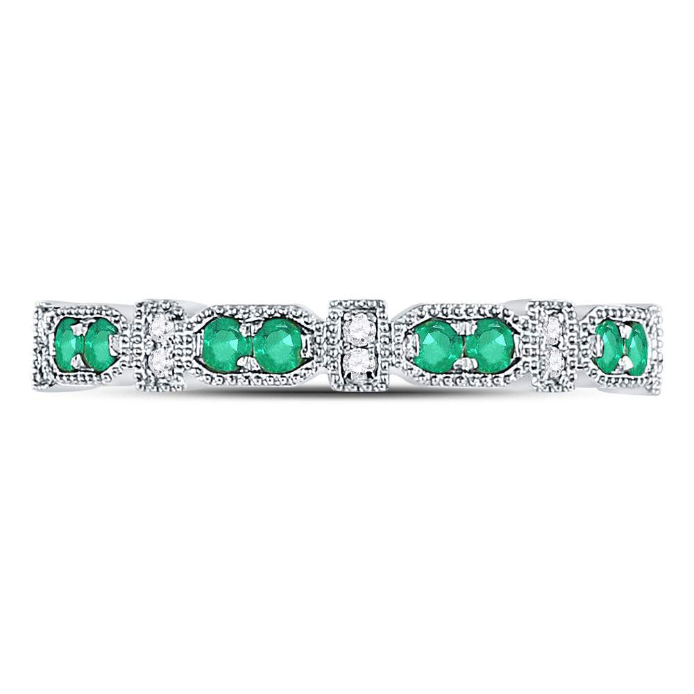 10kt White Gold Womens Round Emerald Diamond Wedding Engagement Anniversary Stackable Band Ring 1/4 Cttw, Women Size: 5-9